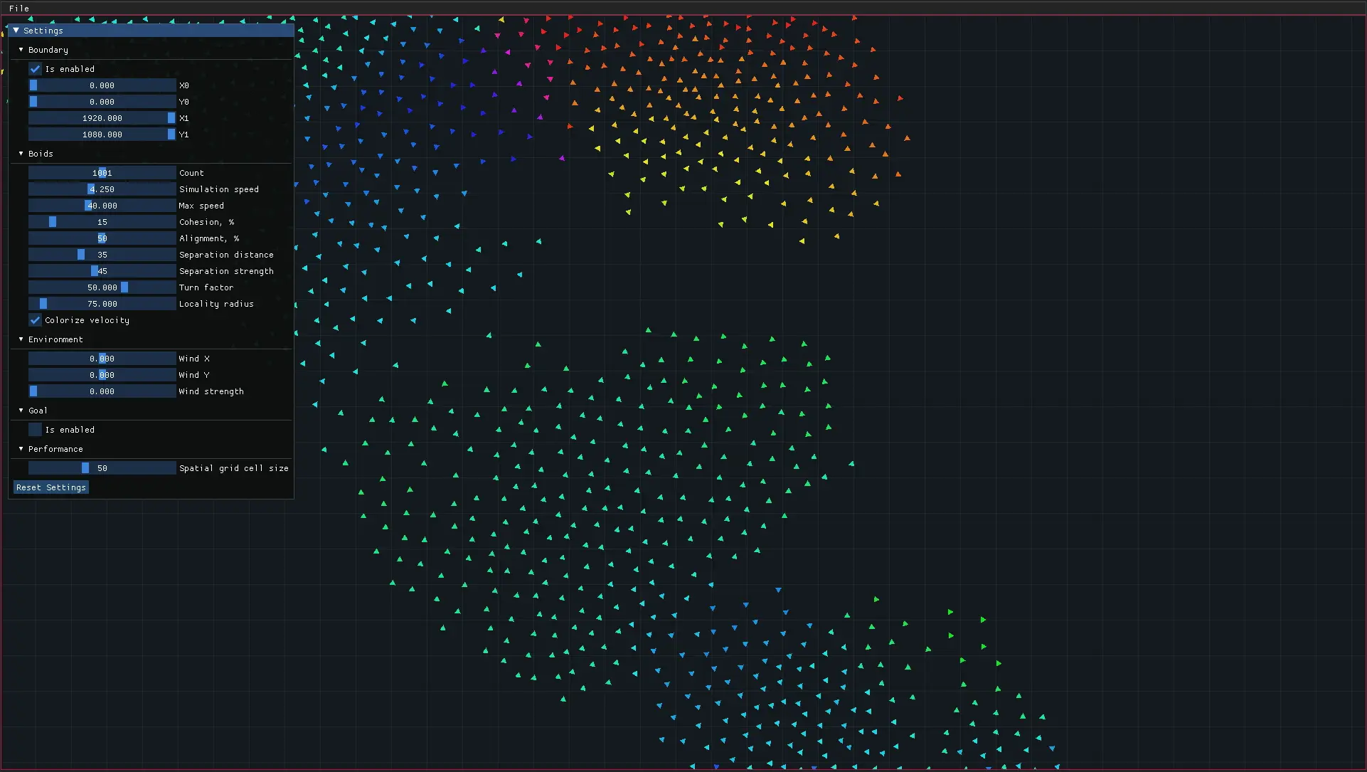 Boids simulation screenshot